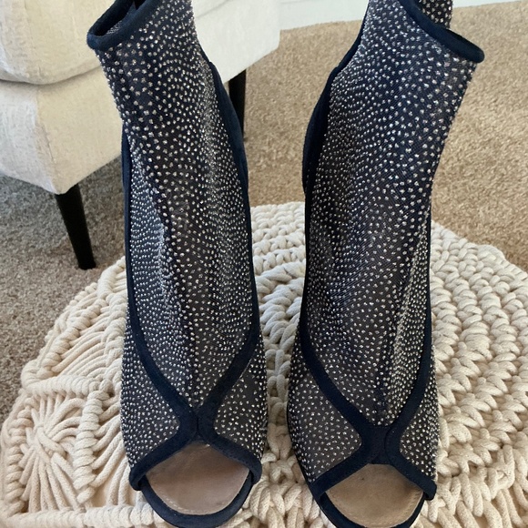 Chanel Crystal Mesh Open Toe Navy Booties -40 Authentic - Picture 2 of 6